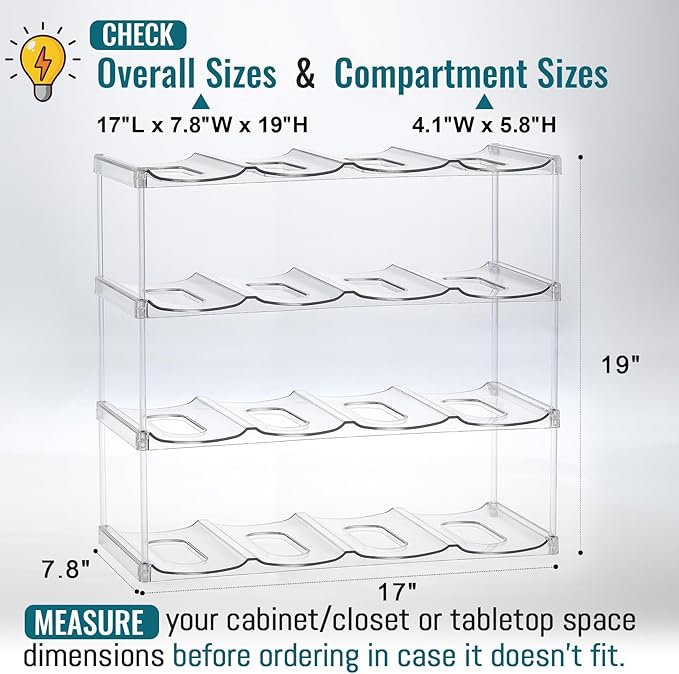Design for Stanley 40 OZ & Large Bottles & Tumblers with Handle - Acrylic Water Bottle Organizer - Stackable Clear Wine Rack Cup Holder for Home Kitchen Pantry Shelf Countertop Cabinet, 4 Tier Hold 16 MakeLifeBetterEasier