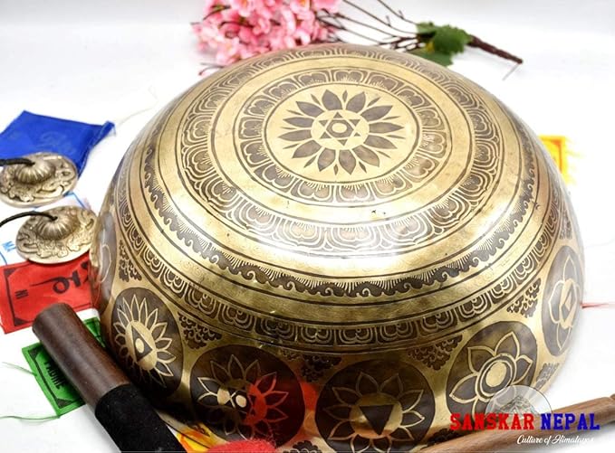 Large Singing Bowl - 16 Inches in Diameter - Buddha's Foot Singing Bowl to Stand In Etched by Artisans from Nepal - For Healing, Sound Bath, Yoga, Relaxation, and Meditation - Bloomnest