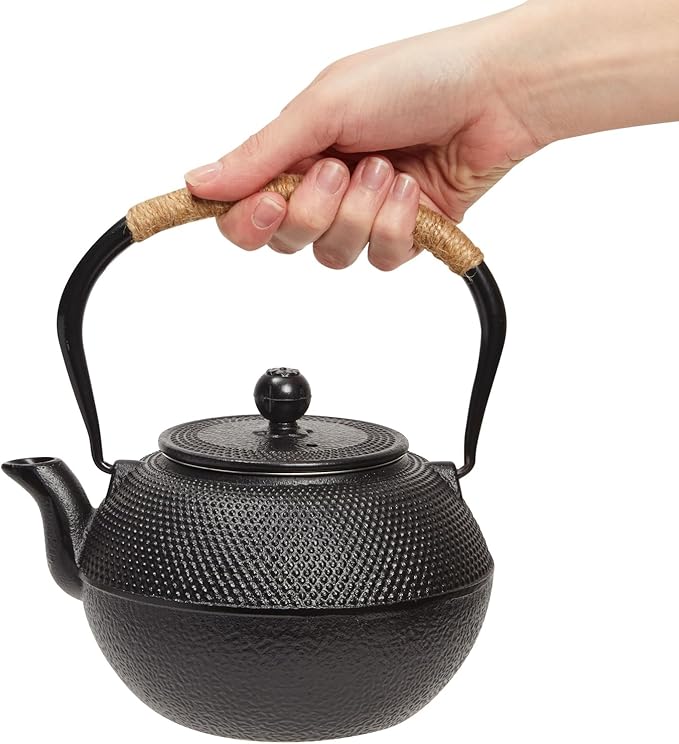 Juvale Tea Kettle Stovetop Japanese Cast Iron Tetsubin - 40 oz, Black - Cast Iron Tea Set & Teapot with Loose Leaf Infuser, Warmer & 4 Cups, Trivet - Bloomnest