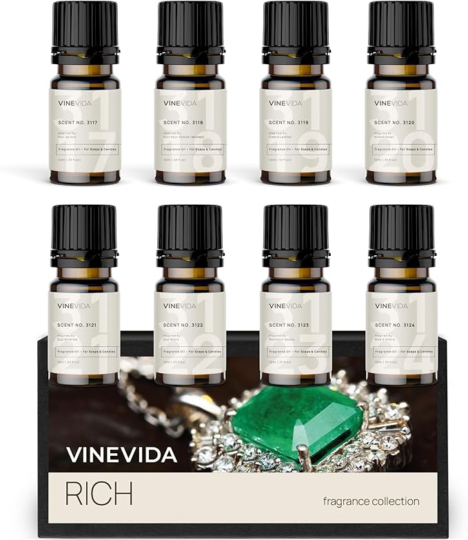 VINEVIDA [Set of 8] Rich Scents for Candle Making, Made in USA Candle Fragrance Oil, Soap Making Essential Oils, Diffuser Oil Scents - Bloomnest