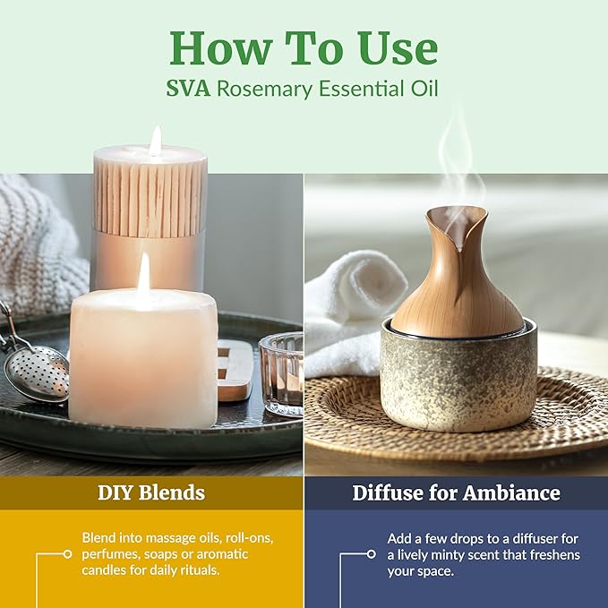 SVA Rosemary Essential Oil – 4 Fl Oz – 100% Natural Rosemary Oil for Hair, Face, Skin Care, Diffuser, Aromatherapy, Scalp, Body Massage, Soap and Candle Making – with Dropper - Bloomnest