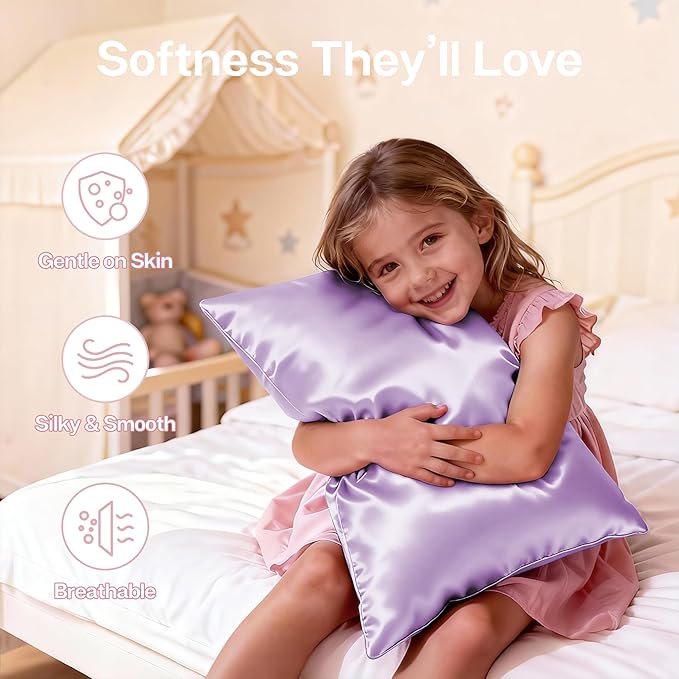 MR&HM Satin Pillowcase for Hair and Skin, Silk Satin Pillowcase 2 Pack, Toddler Size Pillow Cases Set of 2, Silky Pillow Cover with Envelope Closure (13x18, Lilac) - Bloomnest