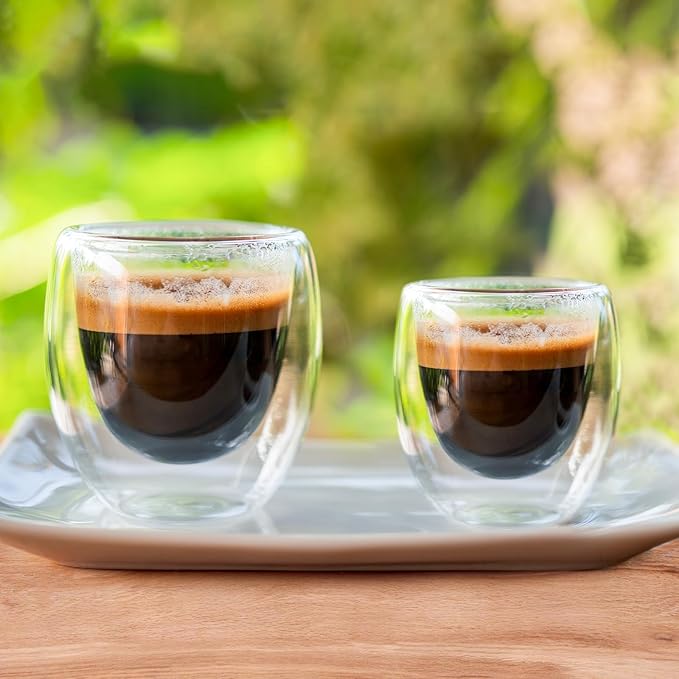 Espresso Cups Set of 4, 3 OZ Expresso Shots Glass Cup, Double Walled Glass Coffee Mugs, Espresso Machine Accessories,Insulated Clear Espresso Shot Glasses Cups,Water Won't Enter Between Double Walls - Bloomnest