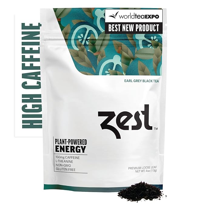 Zest 150mg High Caffeine Energy Loose Leaf Blend - Earl Grey Black Tea - 4 Oz - Hot or Iced - All Natural Strong Flavored Healthy Coffee Alternative Highly Caffeinated Substitute - Perfect for Keto - Bloomnest