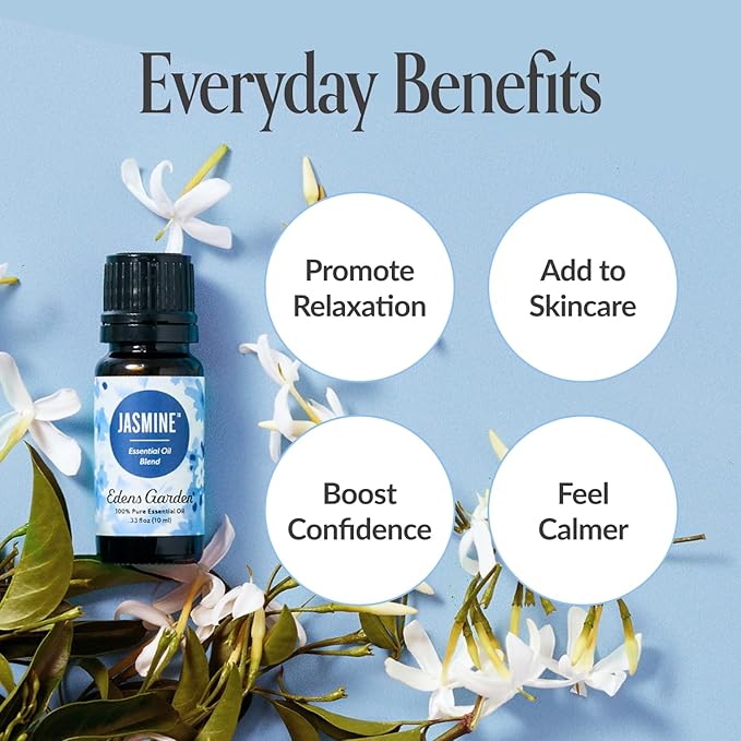 Edens Garden Jasmine Essential Oil Blend – 100% Pure Premium Grade, Natural & Synthetic-Free, Undiluted for Hair Care, Home Diffusers, Skin, Aromatherapy, Massage & Humidifiers 10 ml (.33 fl oz) EdensGarden