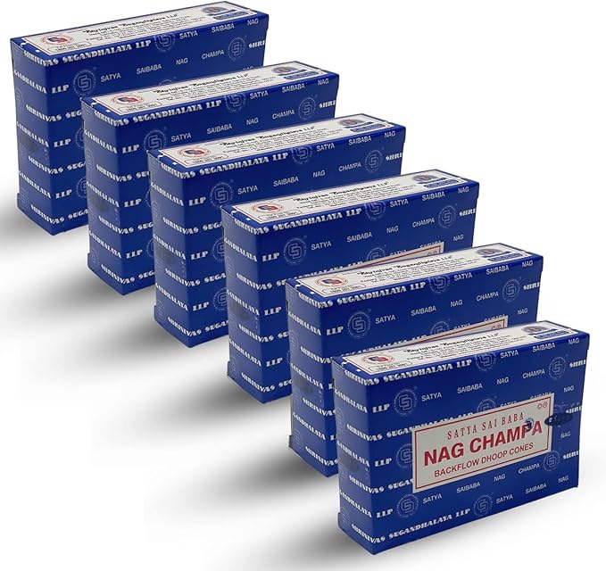 Nag Champa Backflow Incense Cones for Waterfall Aromatic Smoke Fountain Haze Falls and Mat Bundle - Pack of 6 TRUMIRI