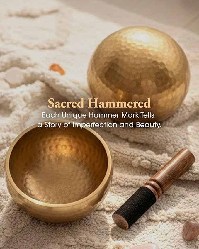 Tibetan Singing Bowls Set Authentic - Handmade in Nepal Sound Bowl for Yoga, Chakra, Meditation, Stress Relief Tool, Meditation Accessories and Unique Gifts for Women, Men RelaehihforEveryone