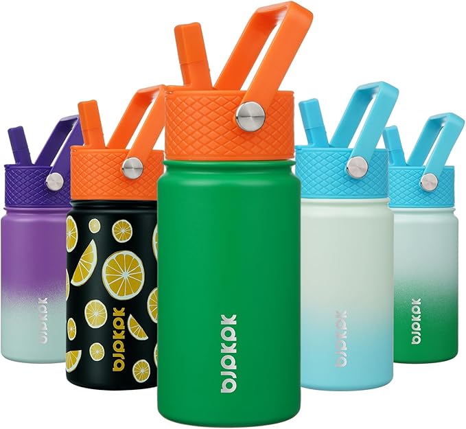 BJPKPK Insulated Water Bottle with Straw Lid, 15 oz Stainless Steel Metal Water Bottles, Reusable Leak Proof BPA Free Thermo, Flask, Cups - Macaron Matcha - Bloomnest