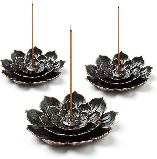 Brass Lotus Incense Holder, Incense Sticks Burner, Incense Ash Catcher, 3 Pack - Bloomnest