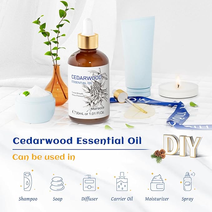 HIQILI 1 Fl Oz Cedarwood Essential Oil, Pure Natural Cedarwood Oil for Hair, Diffuser, Aromatherapy - 30ML - Bloomnest