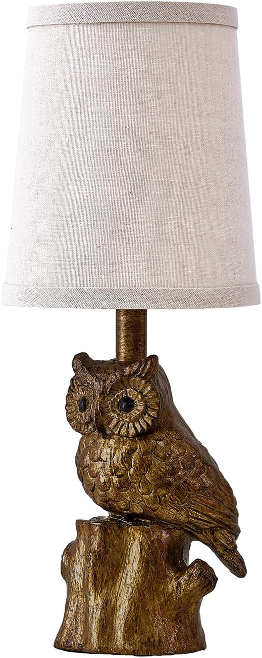14.25" Small Table Lamp for Living Room Farmhouse Bedside Resin Single Lamp with Gold Owl Lamp Shape for Bedroom Retro Rustic Nightstand Lamp - Bloomnest