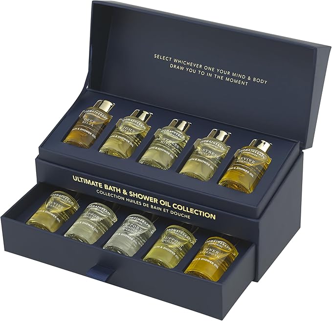 Aromatherapy Associates Essential Oil Blends – Luxury Body and Shower Oils for Dry Skin and Daily Aromatherapy, 10-Pack (0.30 fl oz Each) in Decorative Gift Box - Bloomnest