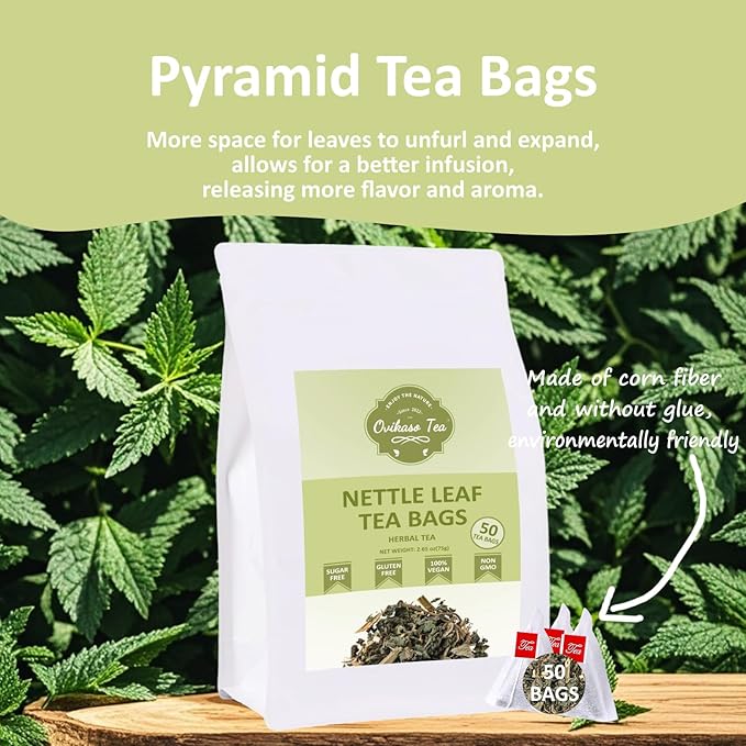 Ovikaso Tea, Nettle Leaf Tea Bags, 50 Pyramid Tea Bags, 1.5g/bag, Natural Stinging Nettle Tea, Direct from Source, Rich in Antioxidants & Support Bone Health, Herbal Tea - Bloomnest