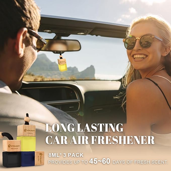 Car Air Freshener Hanging, 3 Pcs Teakwood Mahogany, Sandalwood & Oud, Cedarwood & Cypress, Wooden Scent Air Fresheners Diffuser for Car, 45+ days Long Lasting Fragrance, 0.27 FL OZ/8ML - Bloomnest
