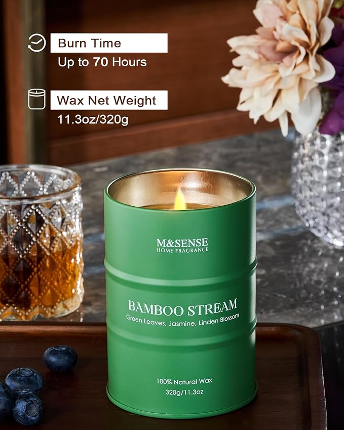 M&SENSE Bamboo Scented Candles Natural Non Toxic, Aromatherapy Candle for Stress Relief Meditation Relaxing, Housewarming Gifts for Women Men, 11.3oz 70 Hour Long Burning - Bloomnest