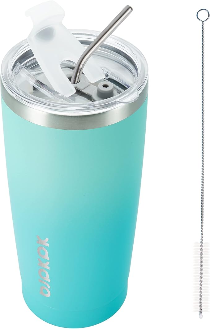 BJPKPK 20 oz Insulated Tumbler Stainless Steel Color Block Coffee Mug Vacuum Double Wall Thermal Travel Cup With Lids And Straw,Mint - Bloomnest