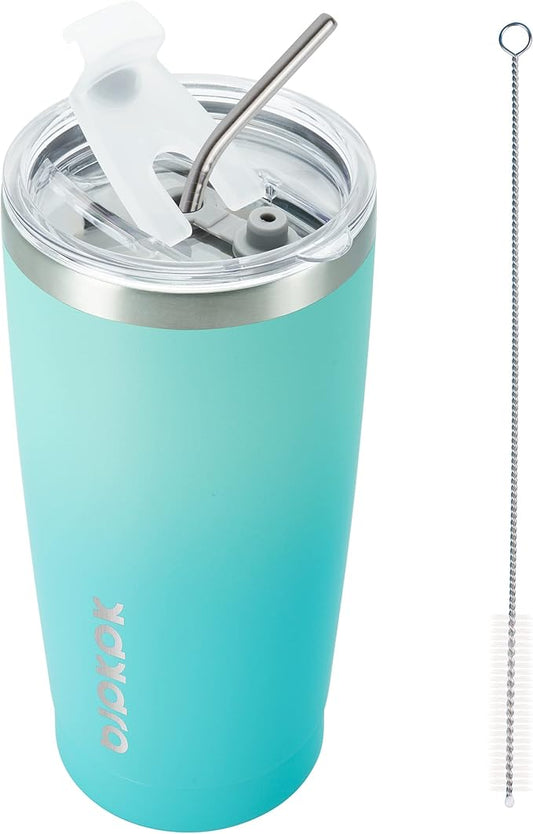 BJPKPK 20 oz Insulated Tumbler Stainless Steel Color Block Coffee Mug Vacuum Double Wall Thermal Travel Cup With Lids And Straw,Mint - Bloomnest