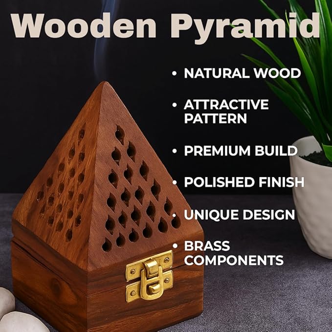 Bless-International Traditional-Handmade-Burner Wooden-Incense-Stick-Holder Ash-Catcher-Stand for-Aromatherapy-Meditation-Yoga (5 Inch Temple Wooden Charcoal/Cone) - Bloomnest