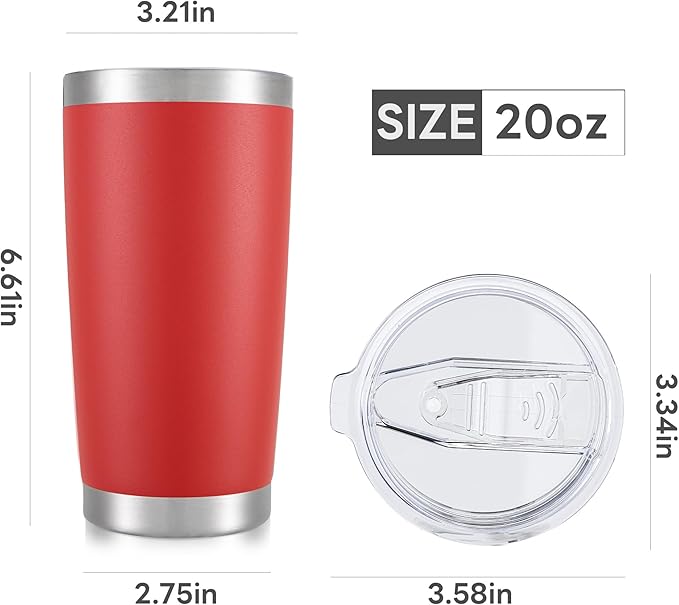 20 oz Tumbler with Lid Stainless Steel Insulated Tumblers Bulk Double Wall Vacuum Cups Powder Coated Travel Mug Keep Drink Cold and Hot, Wine Red, 8 Pack