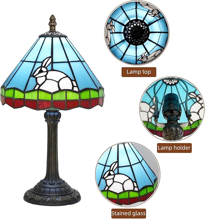Tiffany lamp 8 inch small stained glass lamp fairy tale white rabbit bedside lamp suitable for bedroom dormitory dining room living room Tiffany style retro home decoration handmade children's gift - Bloomnest