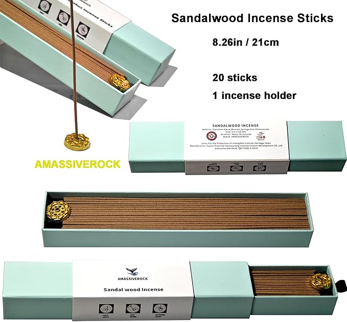 Sandalwood Incense Sticks with Incense Holder Burner Natural Chinese Incense-Stick Home Fragrance Scent Stick - Bloomnest