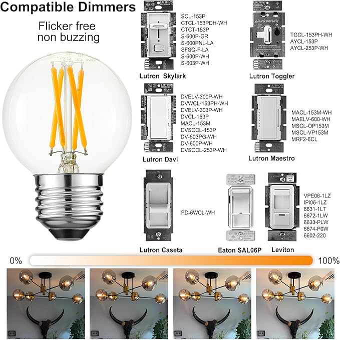 Arberlic G16.5 Light Bulb LED,4W E26 LED Bulb dimmable Equivalent E26 40 watt Light Bulb,Warm White 2700K,400lm,CRI85+,AC120V,Edison Style,Clear Glass,Flicker Free,Pack of 6 - Bloomnest