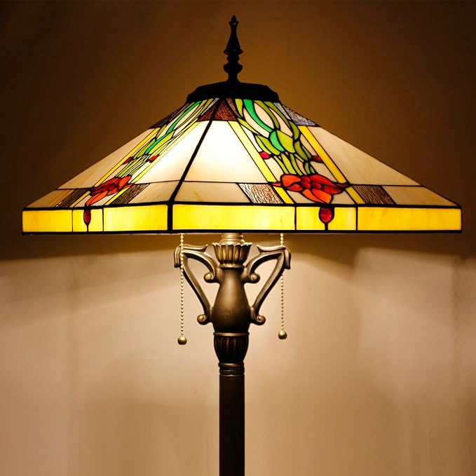 Tiffany Floor Lamp Tulip Flower Mission Style Stained Glass Standing Reading Light 16X16X64 Inch - Bloomnest