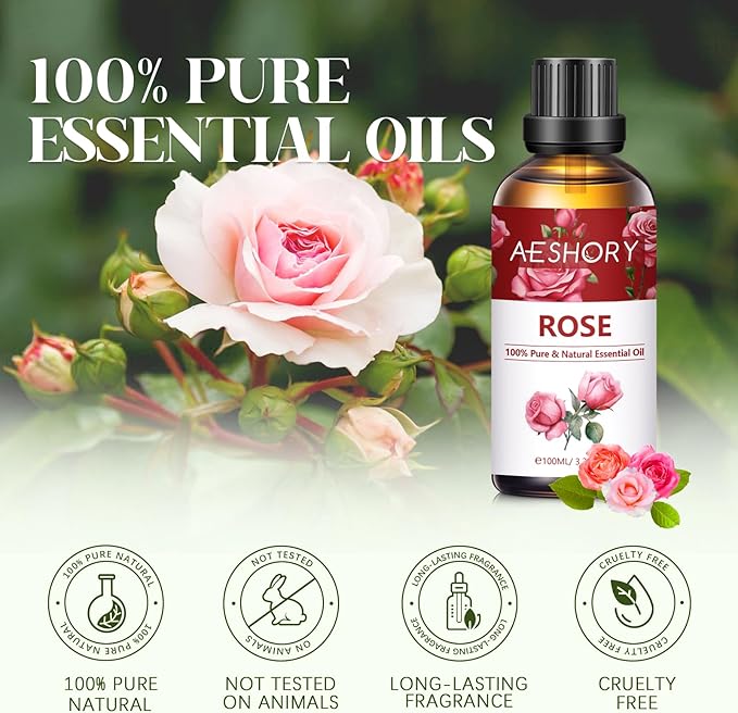 Rose Essential Oils 3.38FL.OZ - Aromatherapy Essential Oils for Diffusers for Home, Rose Scented Oils for Massage, Soap Candle Making Scents - 100ML - Bloomnest