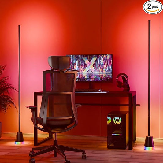 2PCS RGB Corner Floor Lamp, 60 Inch Bright Standing Lamps for Bedroom with APP and Remote Modern Floor Lamp Color Changing Ambience Light with Music Sync and 16 Million Colors - Bloomnest