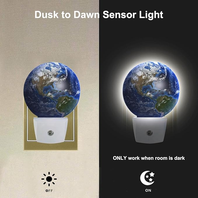 EKOBLA Earth Novelty Plug-in Nightlights Blue Planet Ocean Mountain Space Universe Night Lights Plug into Wall Auto Sensor LED for Boys Girls Men Women Home Decor Holiday Gifts - Bloomnest