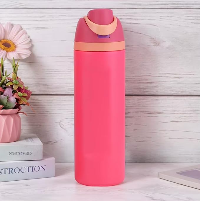 DUTHINGS Insulated Stainless Steel Water Bottle with Straw, 24 oz, Reusable Sports and Travel Bottle for School, Kids, and Outdoors - Leakproof and BPA-Free (FUCHSIA) Bloomnest