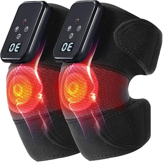 Knee Massager with Heat Vibration for Pain Relief,Electric Heated Knee Brace,with 6 Heat Levels and 9 Massage Mode,Gift for Both Men and Women（Black, Pair） - Bloomnest