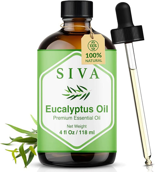 Siva Eucalyptus Essential Oil - 4 Fl Oz – 100% Natural Eucalyptus Oil - for Diffuser, Face, Skin Care, Aromatherapy, Hair Care, Scalp and Body Massage - with Dropper - Bloomnest