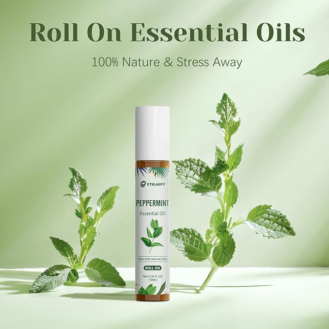 Peppermint Essential Oil Roll On, Natural & Prediluted Oil Blend Roller with Fresh Minty Aroma - Aromatherapy & Headache Relief - Bloomnest