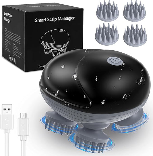 AMIR Electric Scalp Massager, Portable Head Scratcher with 96 Kneading Nodes, Handheld for Stress Relief and Pain Relief, Ideal Valentine‘s Day Gift for Her/Him (Black) AMIR
