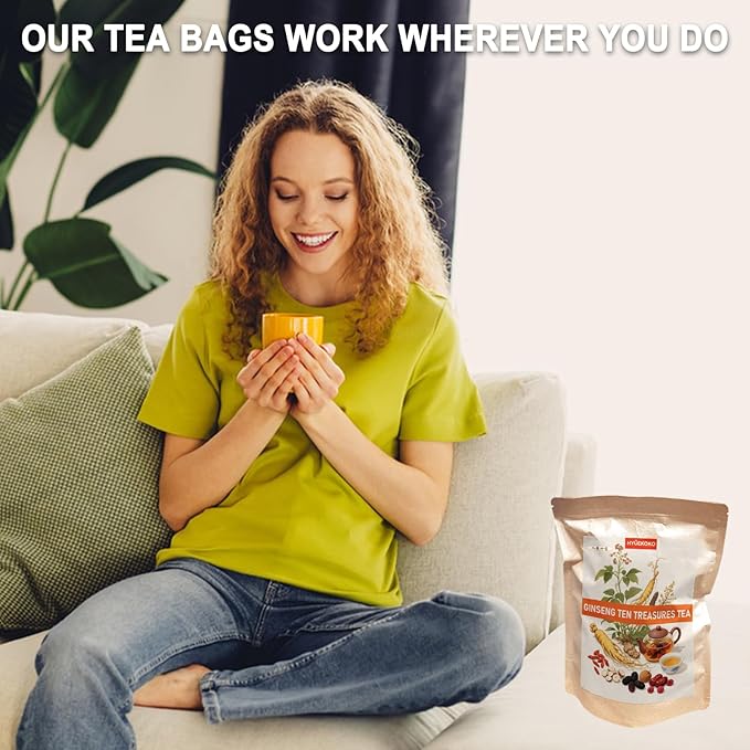 20 Bags Ginseng Ten Treasures Tea, Caffeine-Free Natural Ingredients Herbal Tea Bags, No Additives, Kidney Tea for Men & Women - Bloomnest