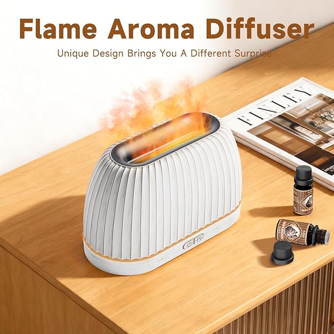 SOULORIGIN Essential Oil Diffuser, Flame Effect Aromatherapy Diffuser with 7-Color LED Lights & Auto Shut-Off, Ultrasonic Diffusers for Home, 120ml Samll Scent Diffuser for Essential Oils - White SoulOrigin