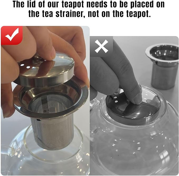 PARACITY Glass Teapot Stovetop 40 OZ/1200ml, Borosilicate Clear Tea Kettle with Removable 18/8 Stainless Steel Infuser, Teapot Blooming and Loose Leaf Tea Maker Tea Brewer for Camping, Travel