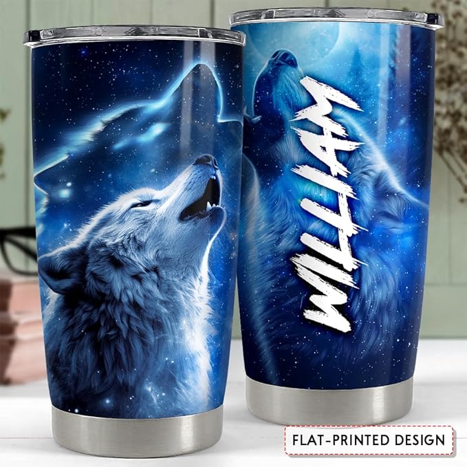 SANDJEST Personalized Wolf Tumbler Moon Phases 20oz 30oz Tumblers with Lid Gift for Men Dad Son Christmas Birthday - Bloomnest