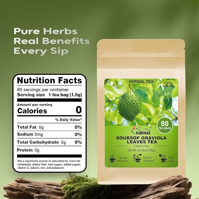 FullChea - Soursop Leaves Tea Bags, 80 Counts - Premium Hojas De Guanabana Tea - Non-GMO - Caffeine-free - Improve Digestion, Support Skin & Sleep - Bloomnest