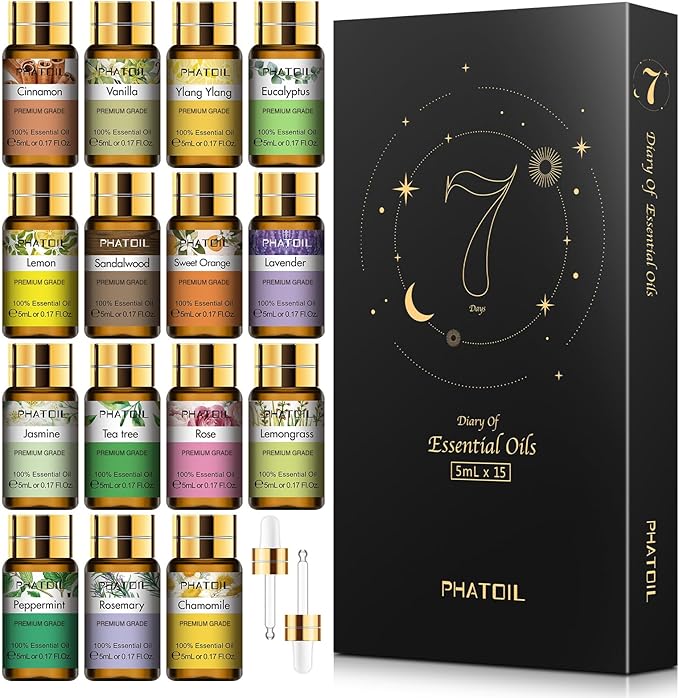 PHATOIL 15PCS Essential Oils Gift Set - Premium Quality 100% Natural Pure Essential Oils for Aromatherapy Diffuser Yoga Home Office Soap Candle Making- 5ml/Bottle - Bloomnest