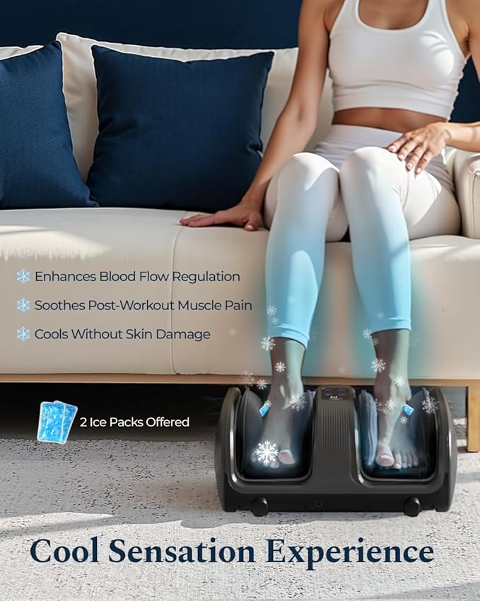 HomeCare Shiatsu Foot Massager with Heat & Ice Therapy - Gray, Deep Kneading for Plantar Fasciitis & Neuropathy Relief, Adjustable Intensity, Feet/Leg/Calf/Ankle at Home/Office,Gifts for Women, Men - Bloomnest