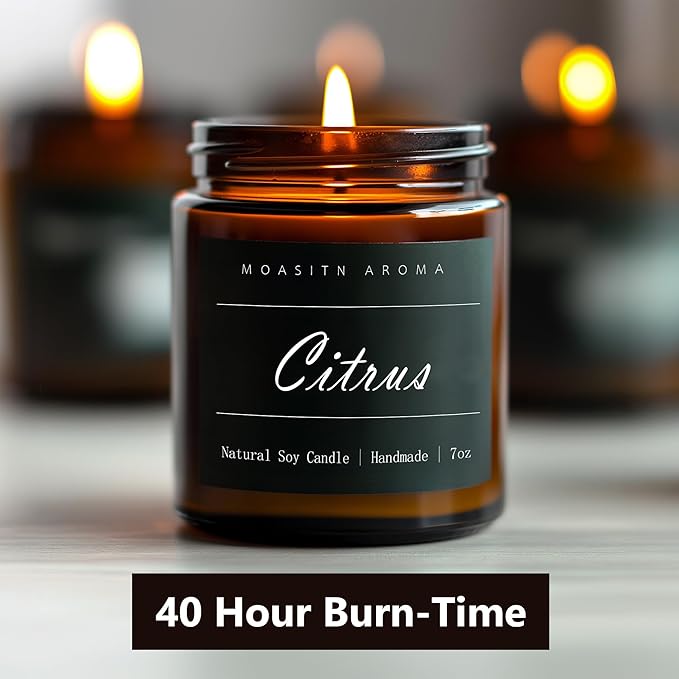 MOASITN Citrus Highly Scented Candles for Home| Natural Soy Aromatherapy Candle| Handmade Long Lasting Jar Candle| Candel Gift for Women,Men| as Birthday,Housewarming,Thank You,Relaxing Gifts| 7oz - Bloomnest