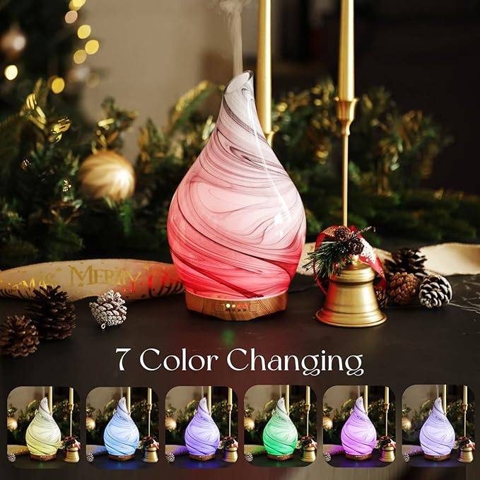 Porseme 280ml Essential Oil Diffuser Glass Color Changing Aroma Air Diffusers Aromatherapy Ultrasonic Cool Mist Humidifier 7 Running Hours Waterless Auto-Off for Sleeping, Yoga, Office, Spa (Ink) - Bloomnest