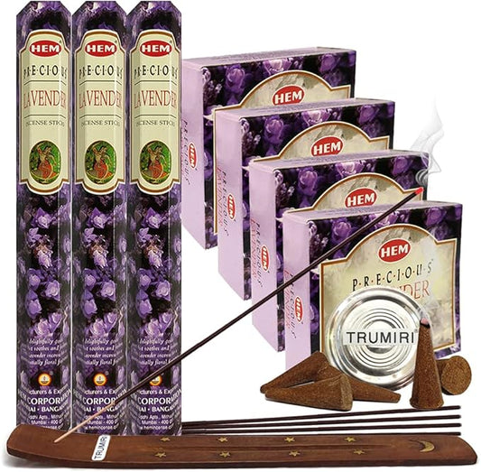 Lavender Incense sticks and cone incense holder variety pack bundle insence insense insienso TRUMIRI