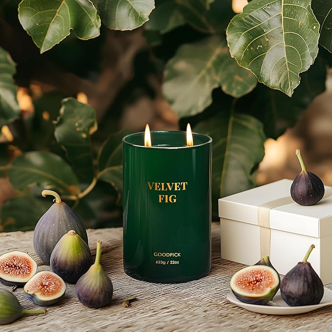 Goodpick Velvet Fig Scented Candle, Soy Wax 22oz 120H Long Burning, Juicy Fig & Creamy Hazelnut, Home Aromatherapy Candles - Bloomnest