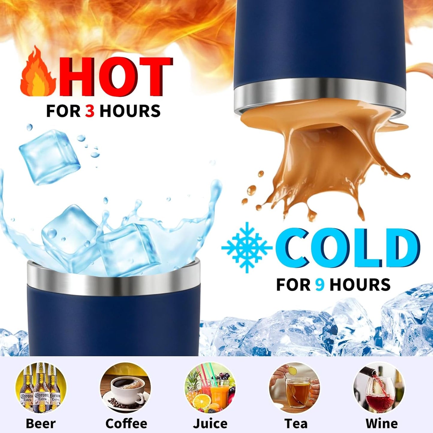 1 Packs, 20oz Stainless Steel Tumbler with Lid, Leakproof Double Wall Travel Mug for Hot/Cold Drinks, Home Office Outdoor Party Use, Durable Powder Coated Insulated Cup/Dark Blue