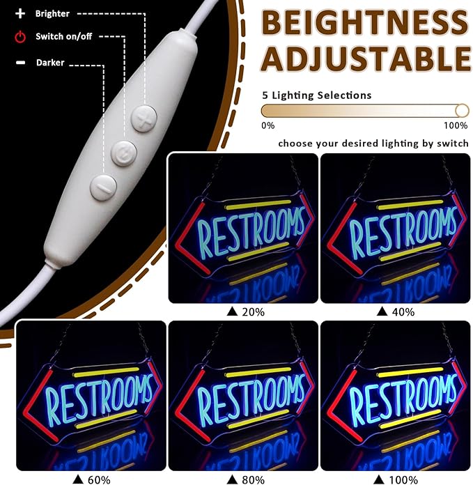 Restroom Neon Sign for Wall Decor, Toilet Led Signs for Bathroom, Unisex Bathroom Sign, USB Dimmable Neon Lights for Restrooms Shop Business Market Store Restaurant Bathroom Bar Hotels - Bloomnest