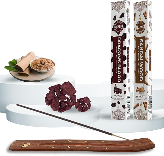 Trumiri Incense Sticks - Combo Pack of 40 Insence-Sticks - 20 Dragons Blood + 20 Sandalwood - Insenses - Insents - Incents - Inscense - Incence - Incienso - All Natural Incense Sticks TRUMIRI