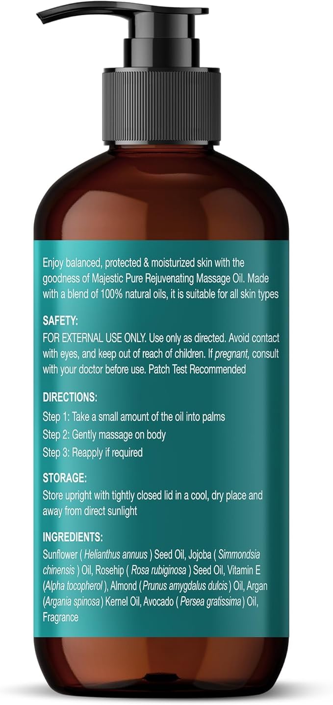 MAJESTIC PURE Vitamin E 70k Blend Massage Oil for Massage Therapy - Refreshing, and Relaxing - Natural Oils with Sweet Almond, Jojoba, Argan & Avocado - for All Skin Types - Men and Women - 8 fl oz - Bloomnest